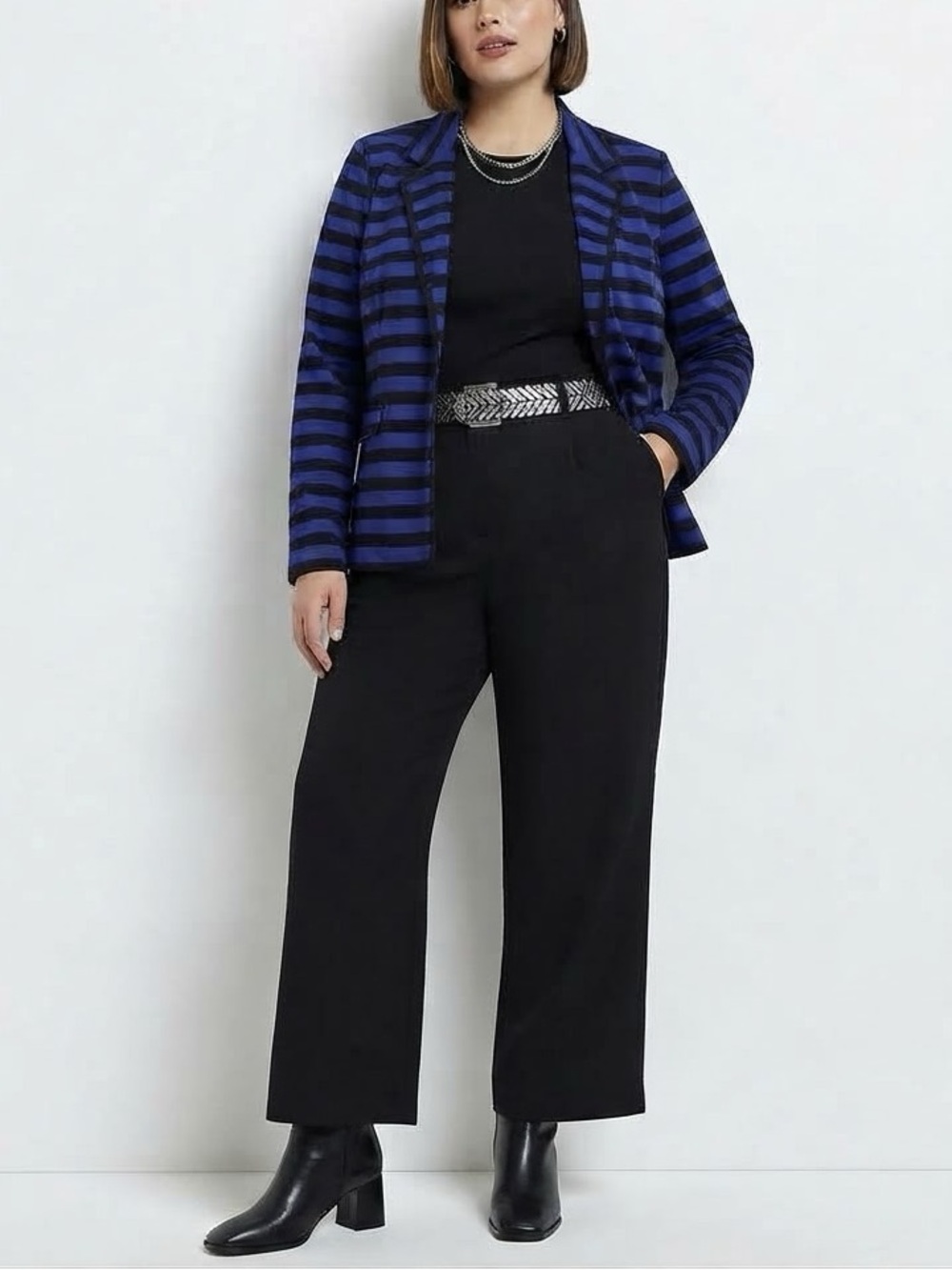Ellen Tracy Striped Blazer in Blue & Black Size XL Like New